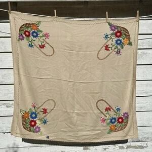 Vintage embroidered tablecloth baskets on each corner measurements are 40”43”